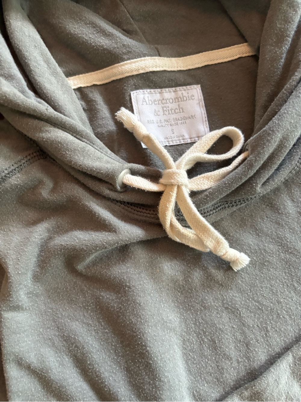 Abercrombie & Fitch Olive Green Hoodie with Cream Drawcords